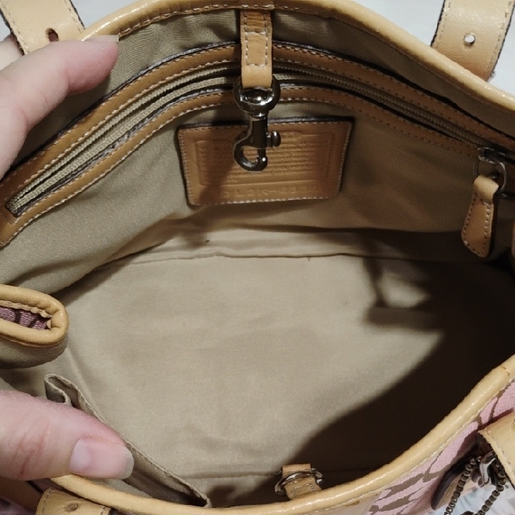 SALE! Coach 🩷 Pink/Tan Canvas/Leather Y2K Shoulder Bag Signature Monogram - Picture 13 of 15